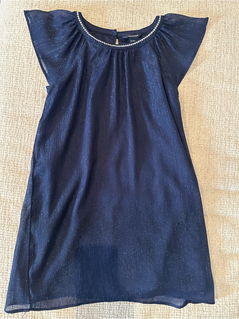 Nautica Navy Shimmer Girls One-Piece Bodysuit with Rhinestone Trim size 7